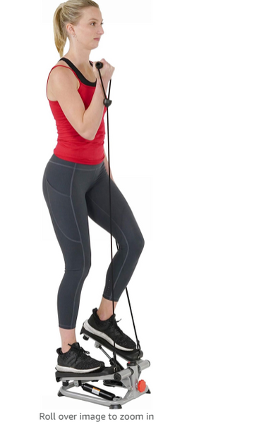 Sunny Health & Fitness Total Body Smart 2-in-1 Stepper Machine, Total Body Workout, Adjustable Hydraulic, LCD Monitor, Resistance Bands, Non-Slip Pedals with Optional Smart SunnyFit App